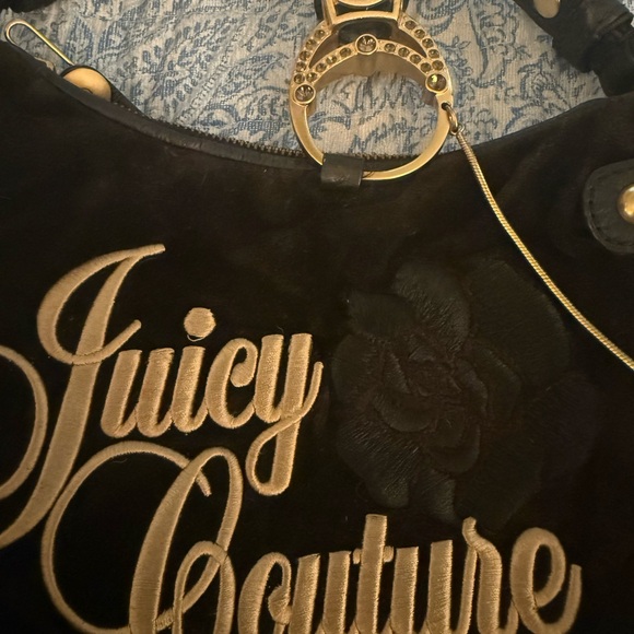 Y2K Juicy Couture Black Hobo Bag with Gold Embroidery - Picture 5 of 9